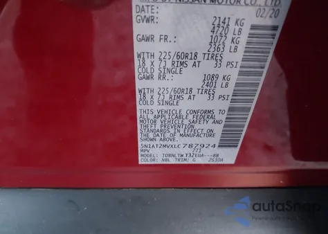 2020 Nissan Rogue Sv Intelligent Awd from USA, damaged, VIN 5N1AT2MVXLC787924